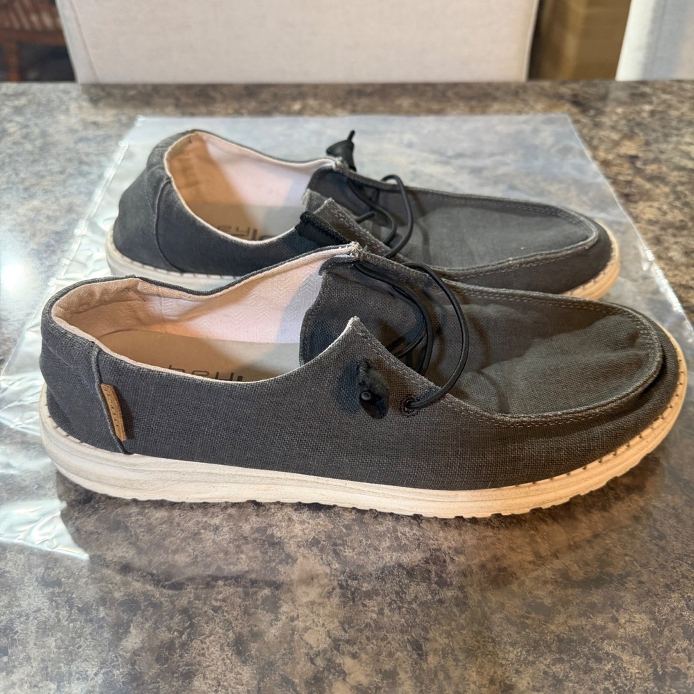 Hey Dude Wendy Chambray Charcoal Grey Slip On Loafers Womens 10